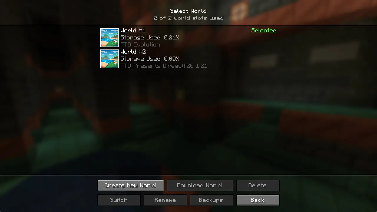 FTB Worlds Create New World Screen